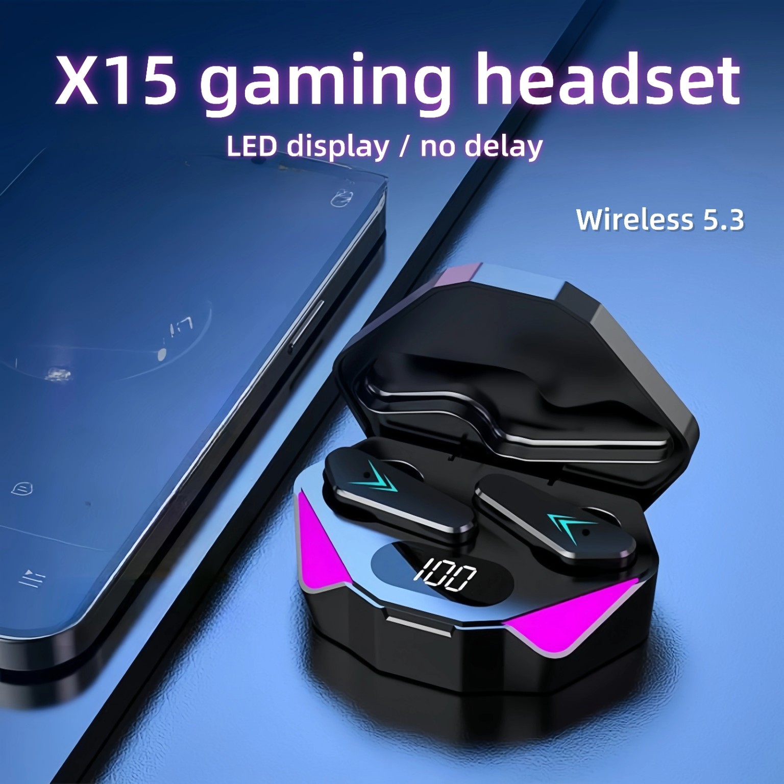 X15 wireless gaming earbuds with LED charging case