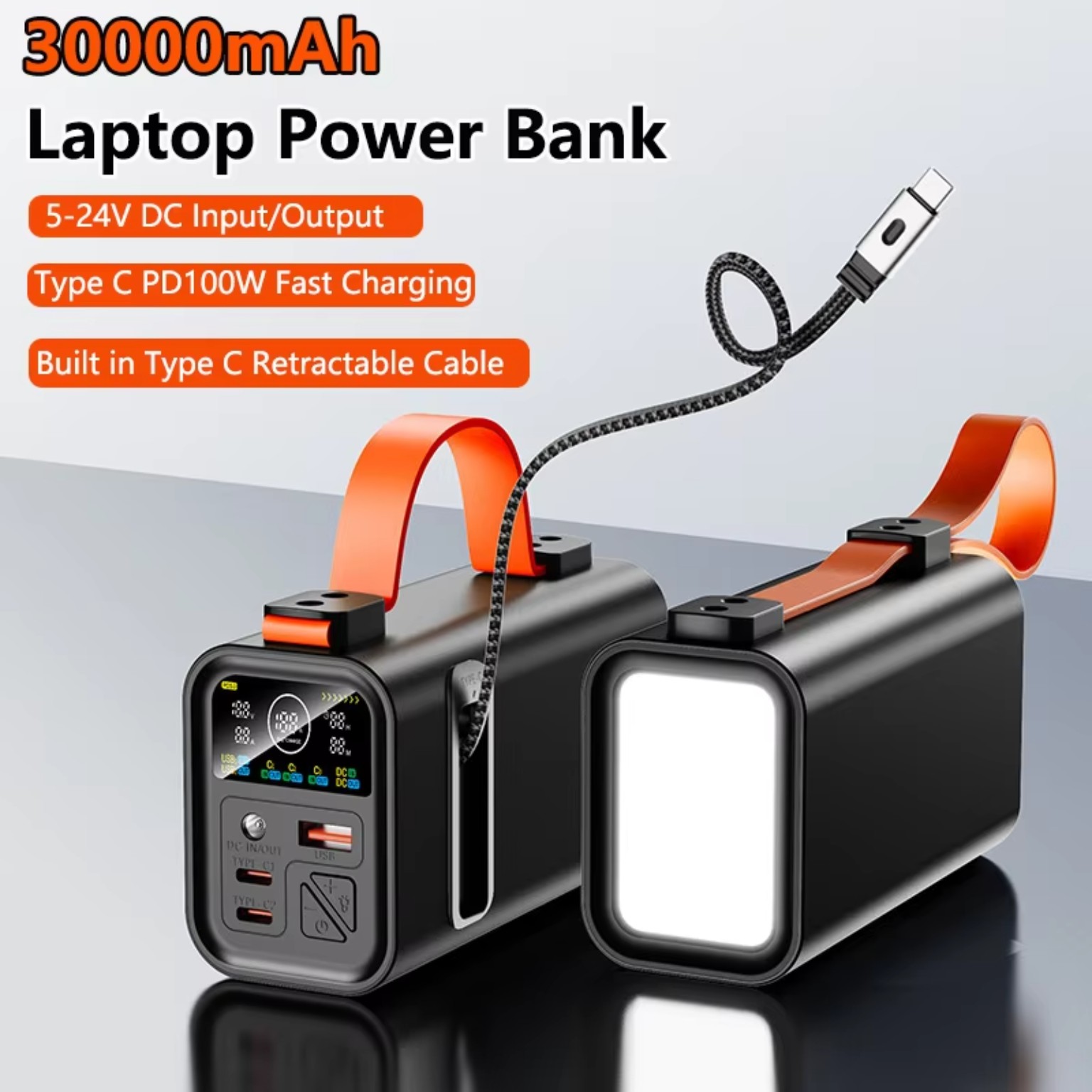 120W 20000mAh power bank with four built-in charging cables