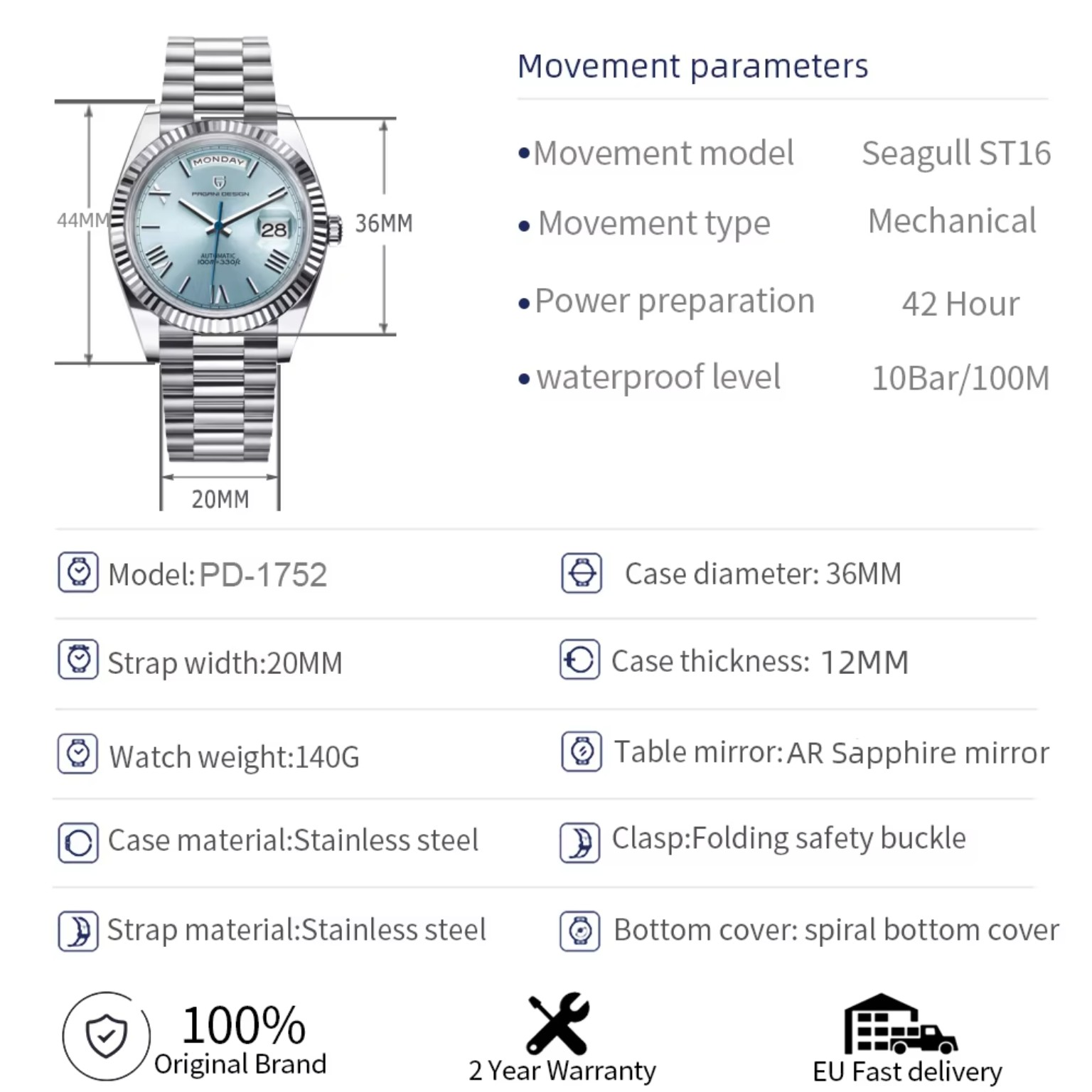 PAGANI DESIGN PD-1752 specifications and dimensions