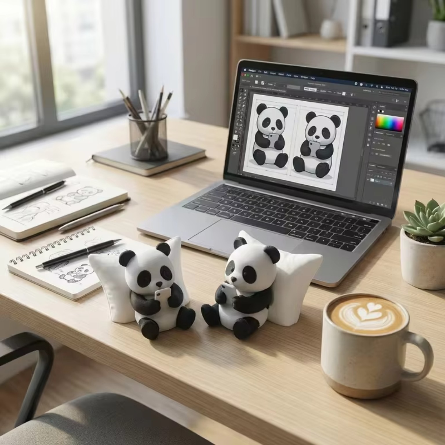 Panda ornaments on office desk