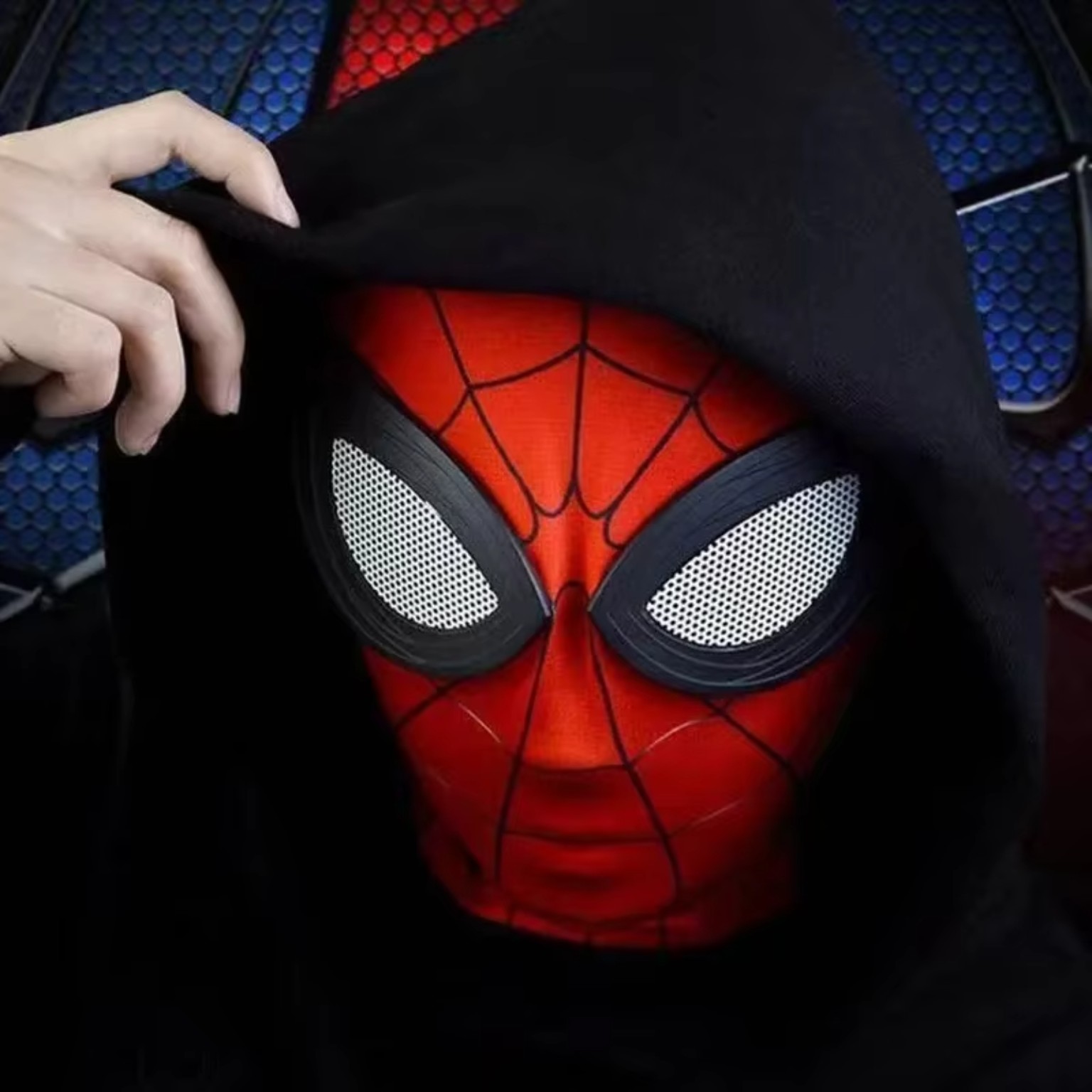 Spider superhero red mask close-up