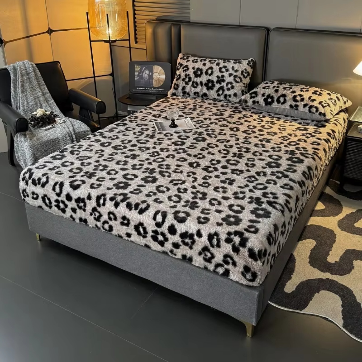 Close-up of leopard print milk velvet fabric