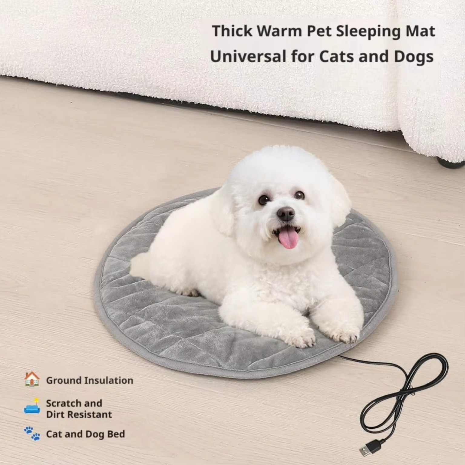 USB pet heating mat with dog