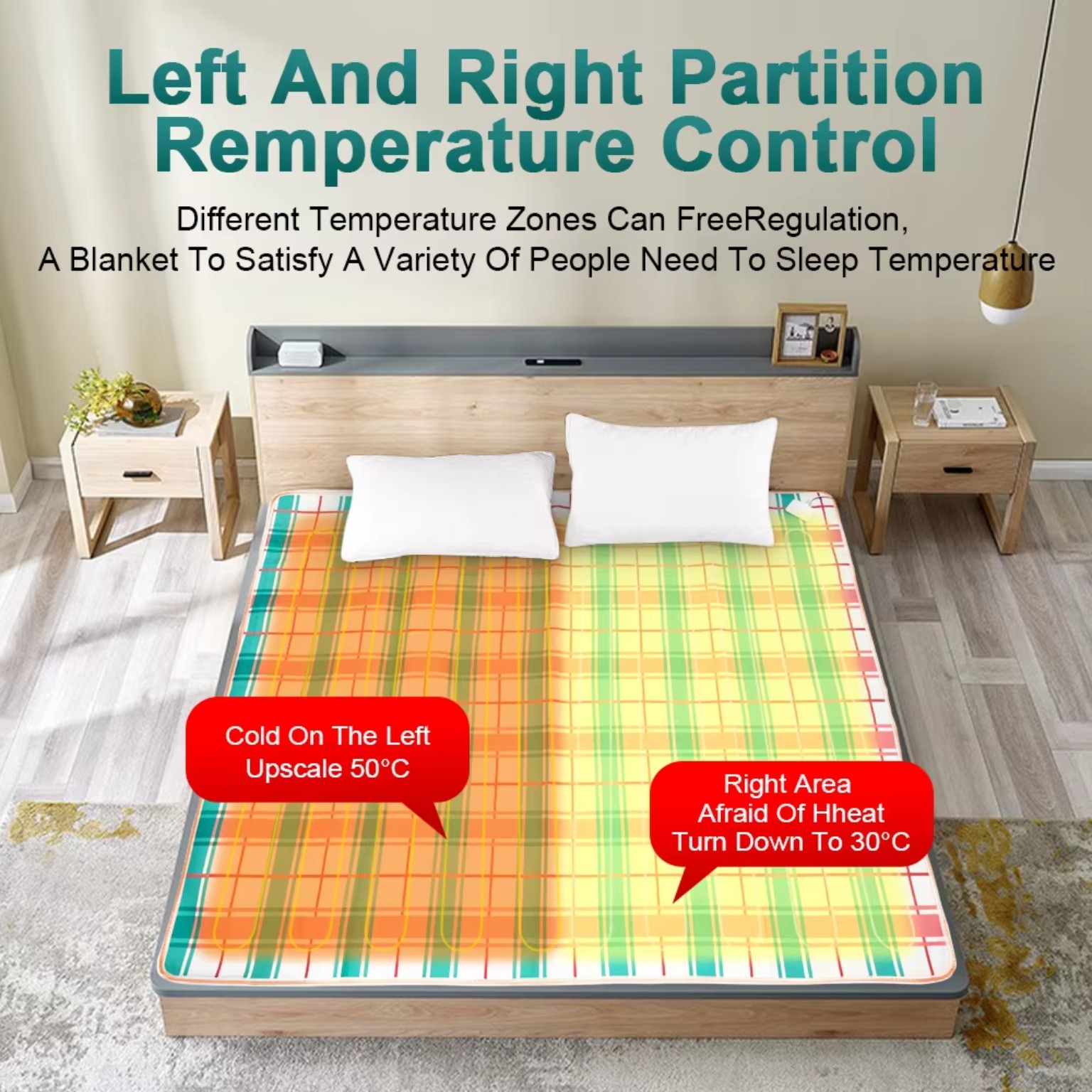 Electric blanket with left and right temperature zones