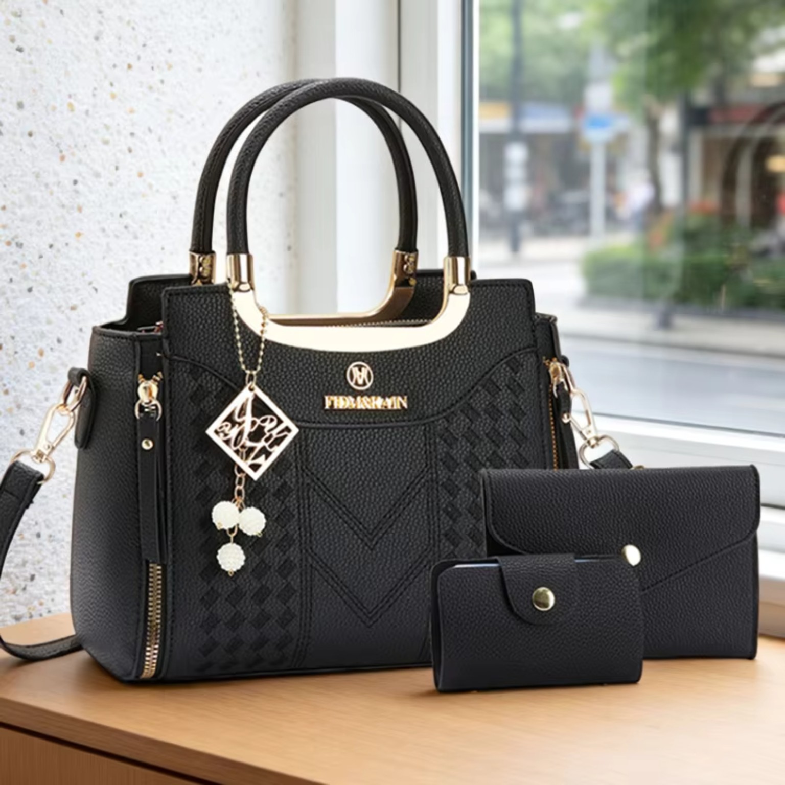 Brown 3-piece women's handbag set
