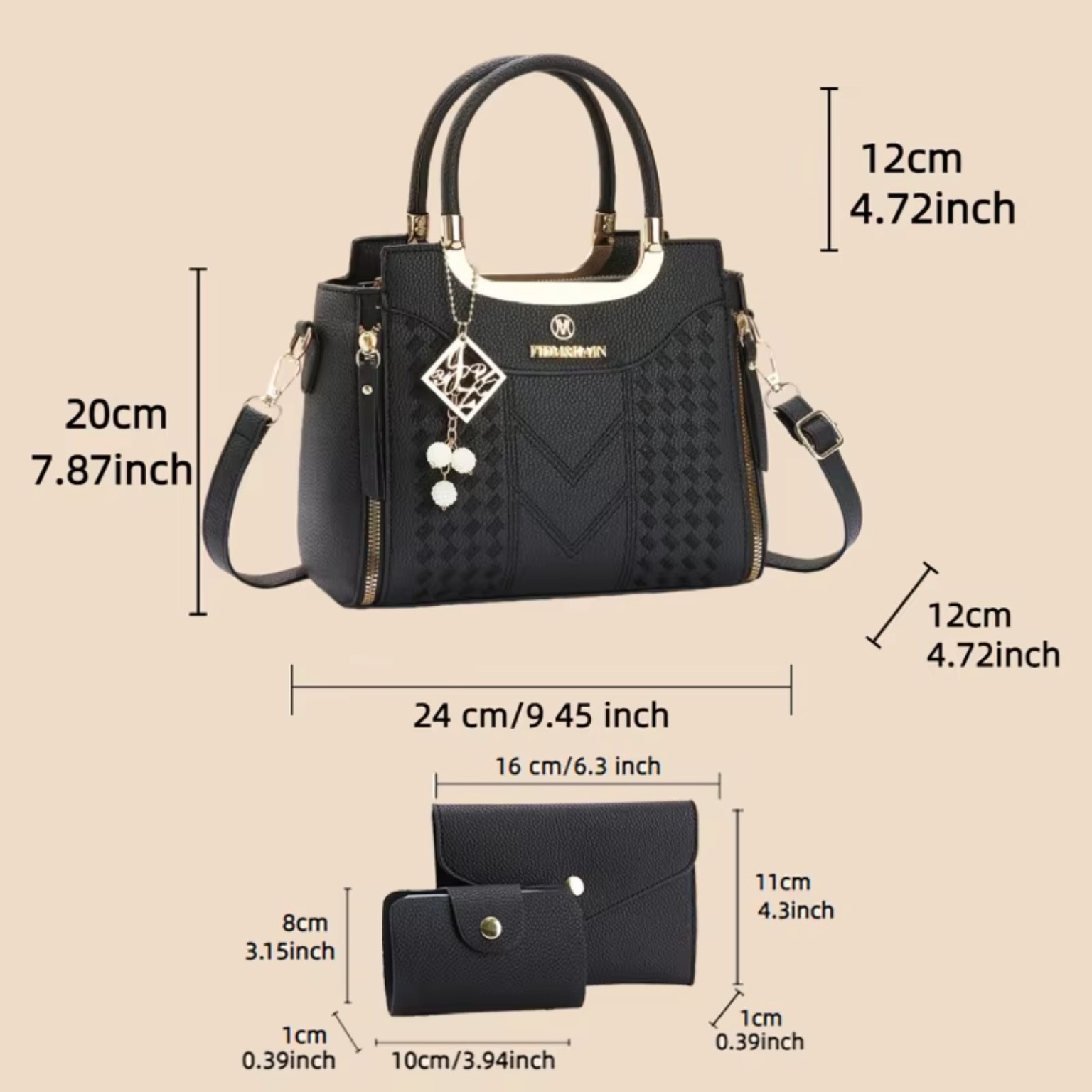 Interior compartments of the black handbag