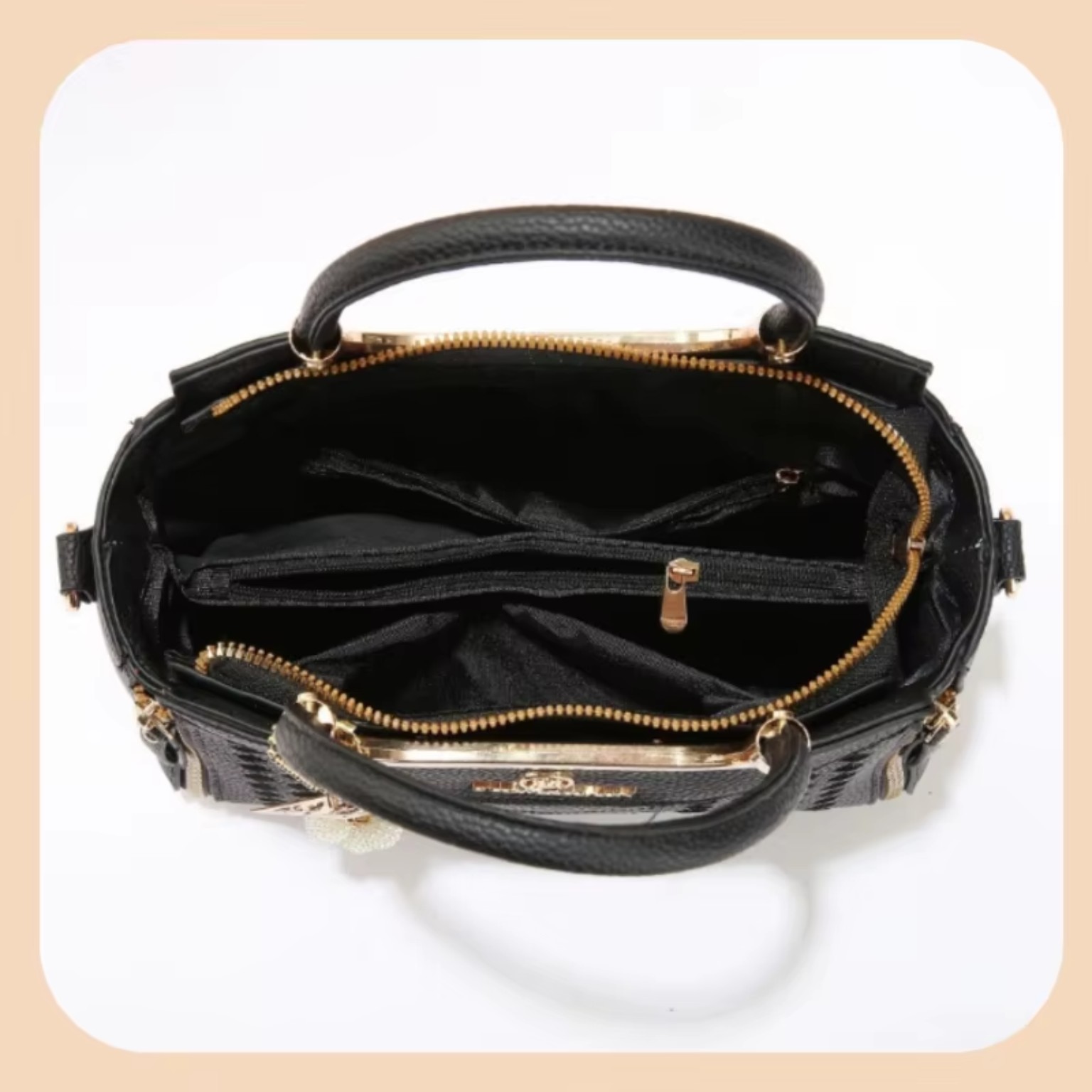 Black handbag set close-up