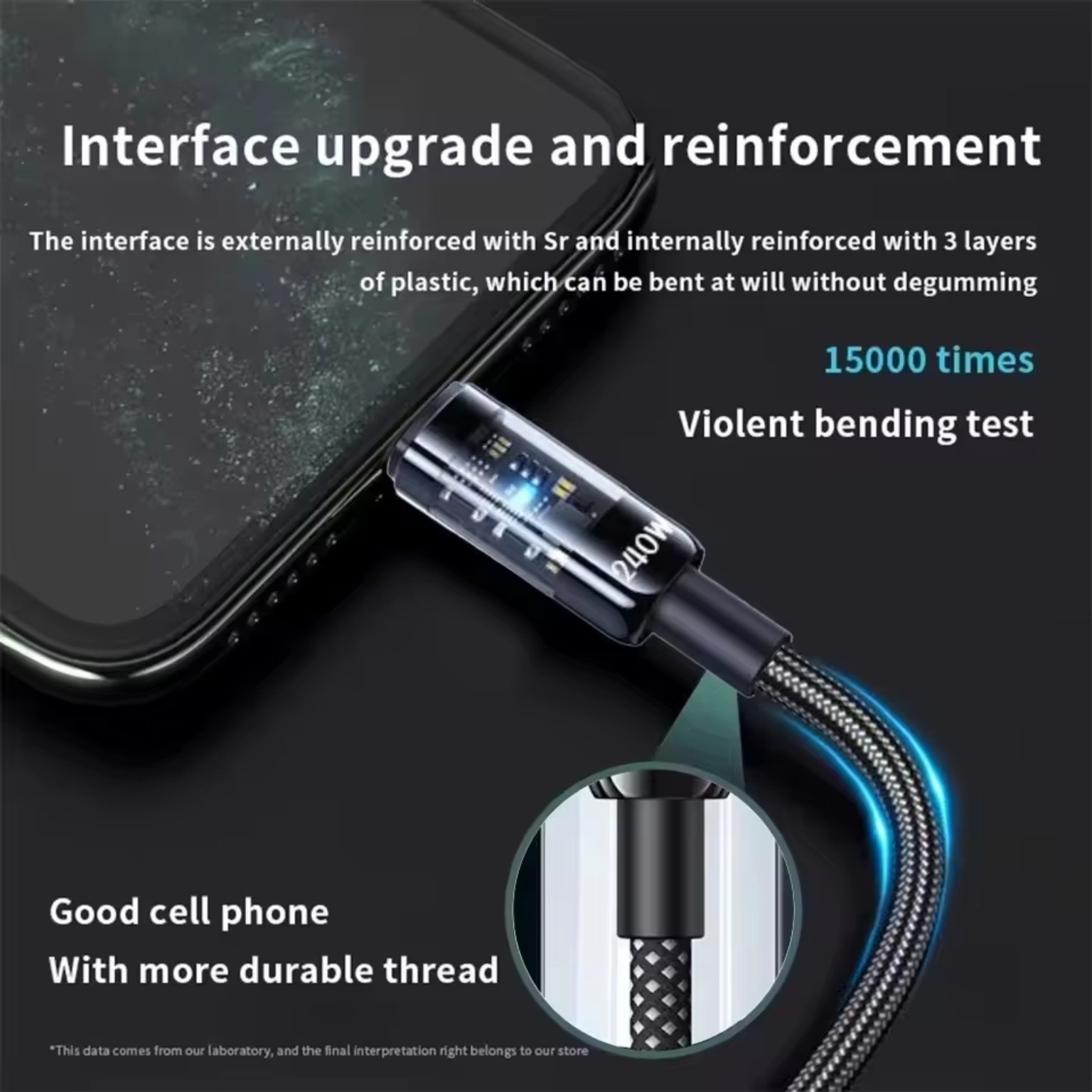 240W USB-C cable interface reinforcement detail