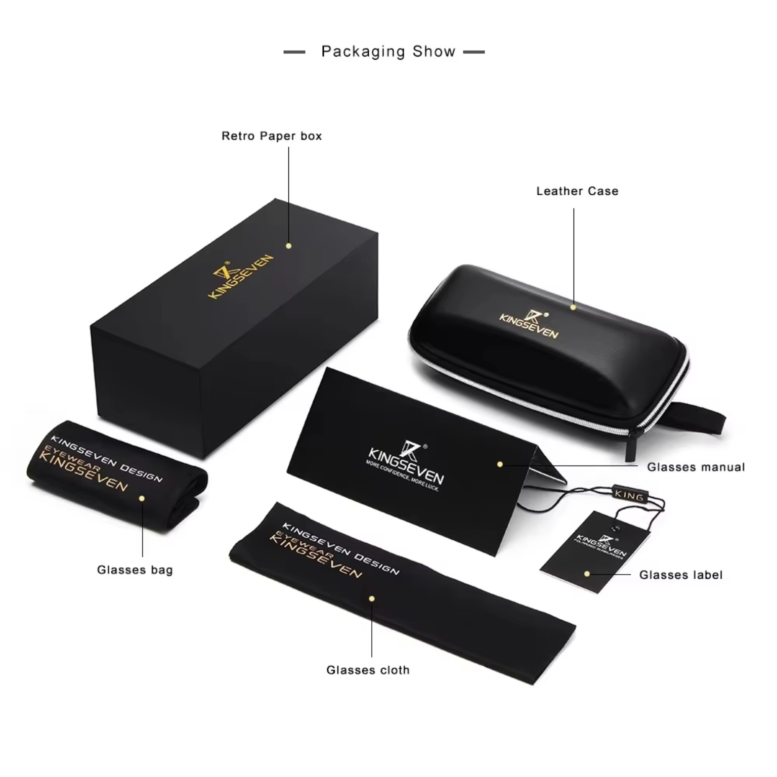 KINGSEVEN sunglasses packaging and accessories