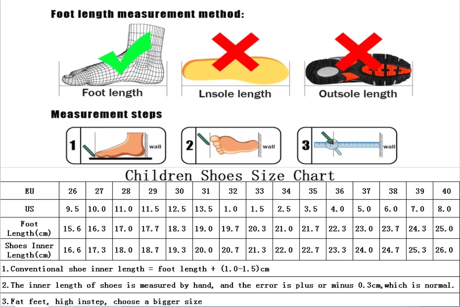 Children roller skate shoe size chart
