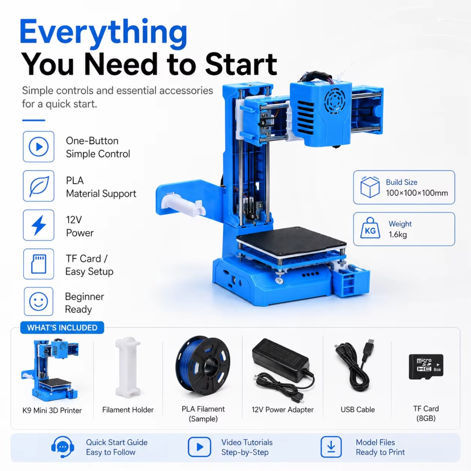 K9 Mini 3D Printer included accessories