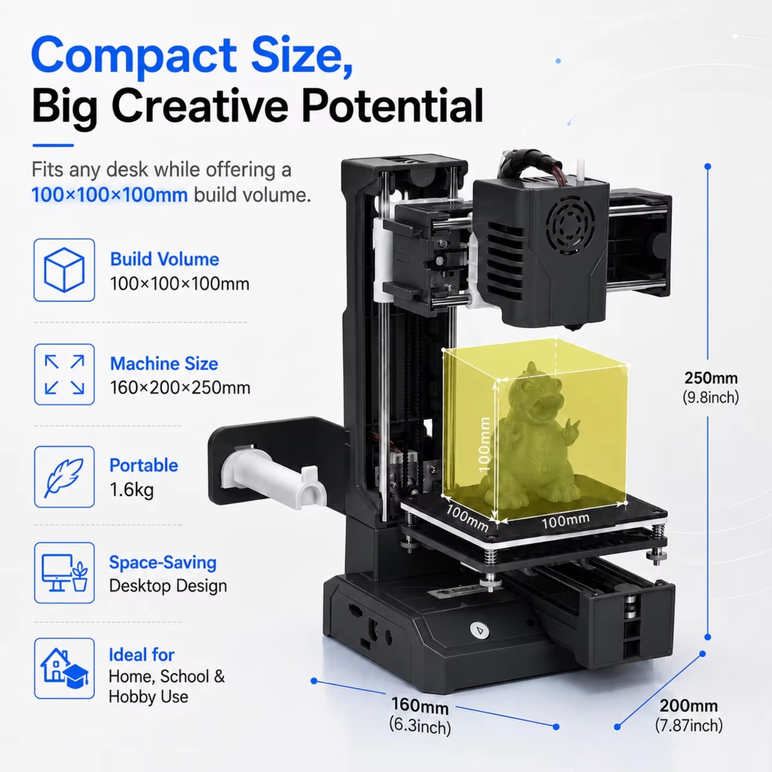 K9 Mini 3D Printer compact dimensions