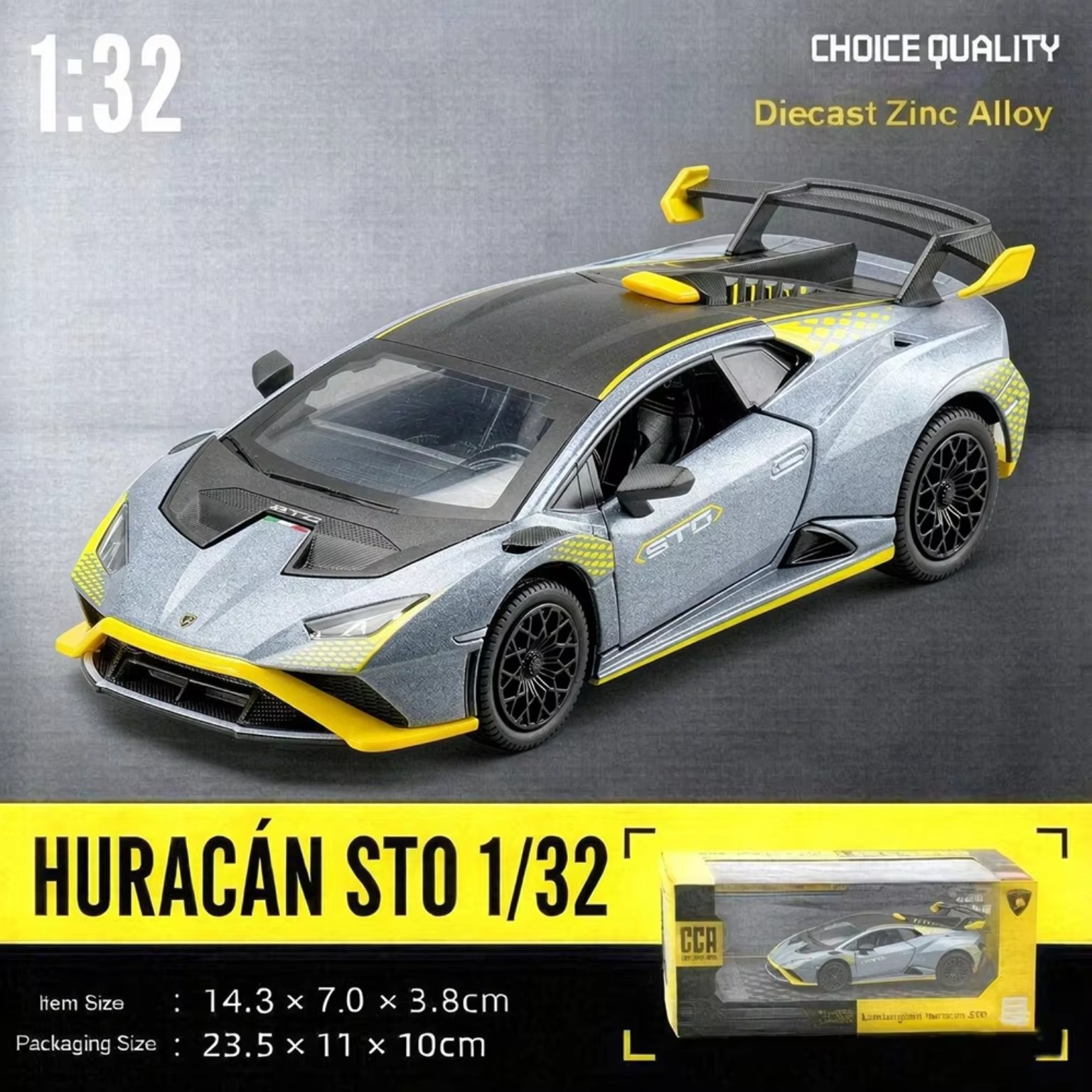 Lamborghini Huracan STO silver yellow diecast
